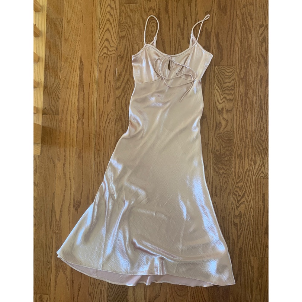 Pink satin maxi dress with open back